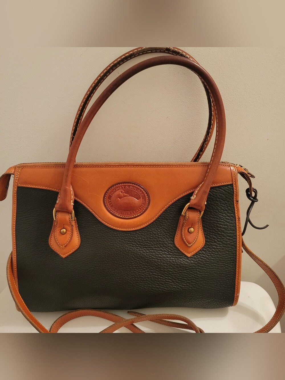 Vintage Dooney Burke Satchel Tan & Bkack Purse